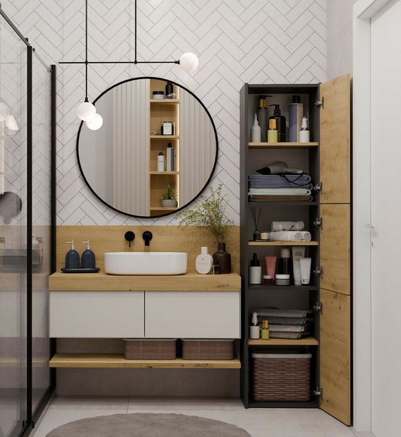 Koupelnová skříňka Samways 4 (antracit + dub artisan)