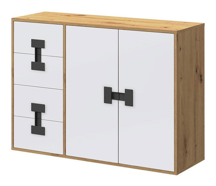 Komoda Marcel TE8 (dub artisan + bílý lesk)