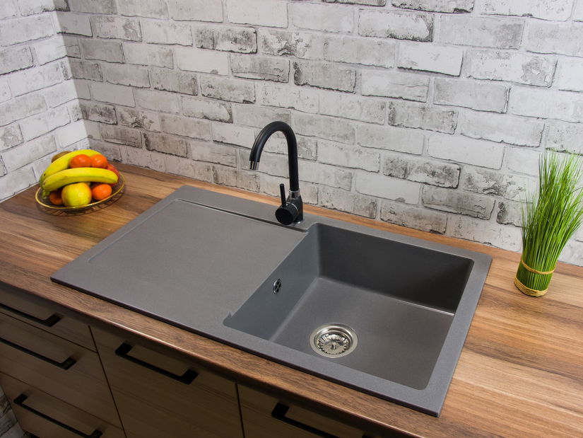 Kuchyňský dřez Adaxa (šedá) (se 3 otvory pro baterii) (L)