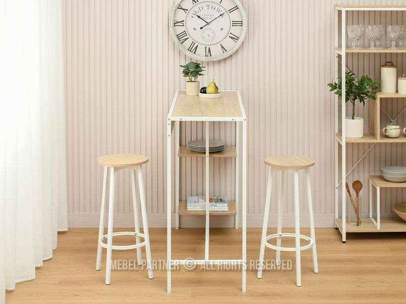 Barový set Everet (sonoma + bílá) (pro 2 osoby) *bazar