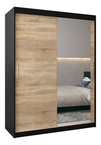 Šatní skříň 150 cm Toki 2 (Černá matná + Dub sonoma)