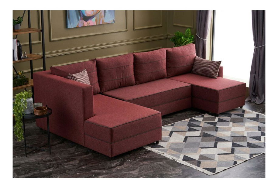 Rohová sedačka ve tvaru U Emilie (s úl. prostorem) (červená)
