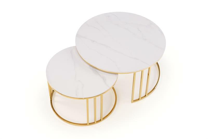 Set 2 ks. konferenčních stolků Mercu 3 (bílý mramor + zlatá)