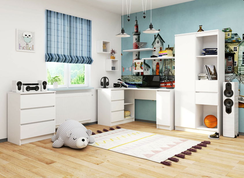 Rohový PC stůl Bienvenida (bílá) (L)