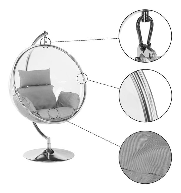 Závěsné houpací křeslo Belgica 3 (transparentní + stříbrná + šedá)