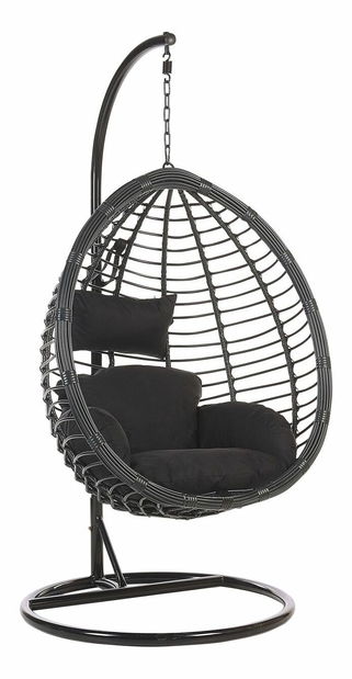 Závěsné křeslo se stojanem TOLIO (polyratan) (černá)