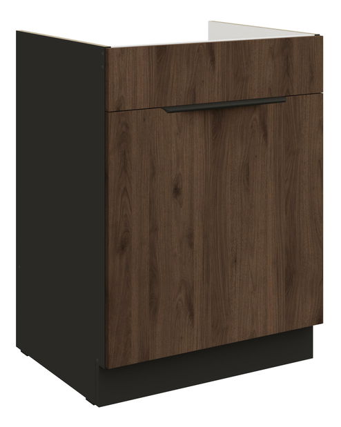 Dolní kuchyňská skříňka Manana 60 ZL 1S BB (korpus: černá matná + fronta: ořech okapi)