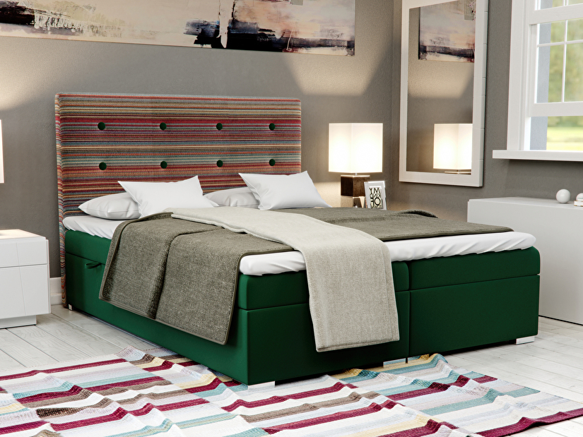 Boxspring postel 180 cm Rinoletto (tmavě zelená + vícebarevné) (s úložným prostorem)