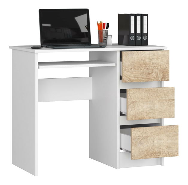 PC stolek Benicio (bílá + dub sonoma) (P)