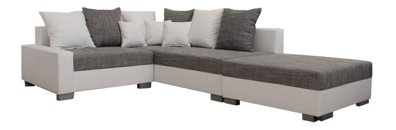 Rohová sedací souprava Pitton New bílá + šedá (P) (s taburetem)