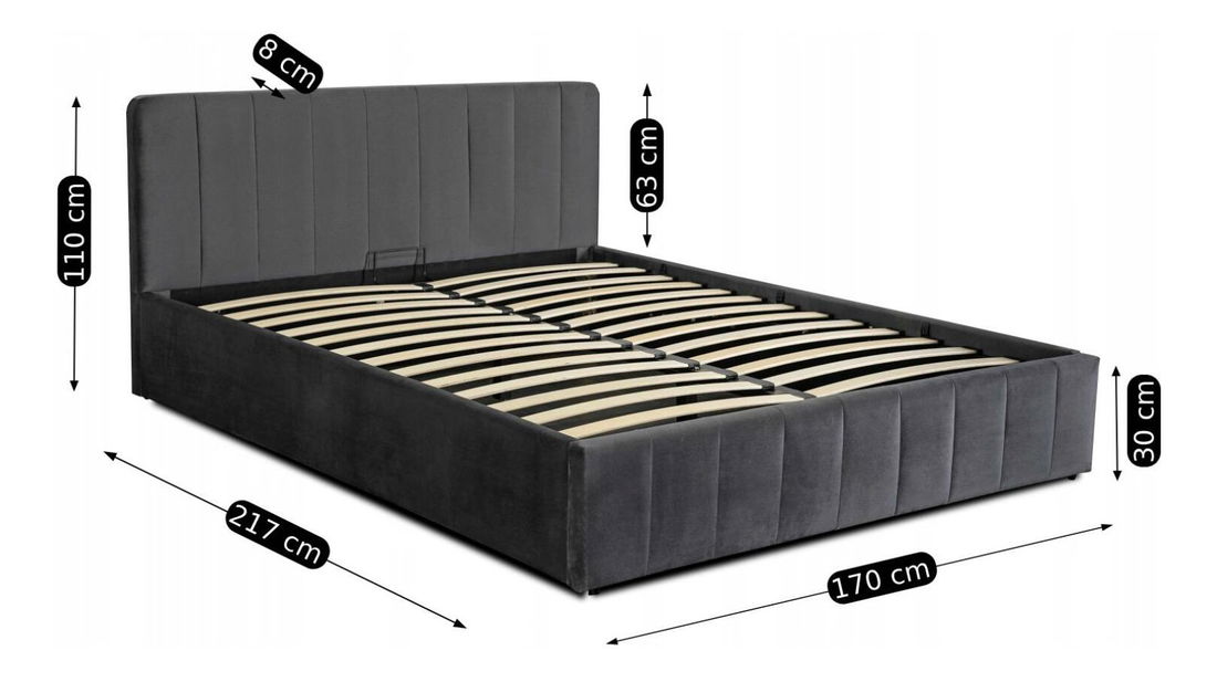 Manželská postel 160 cm Confundirla (šedá) (s roštem) (s úl. prostorem)