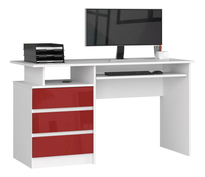PC stolek Bronte (bílá + červený lesk)