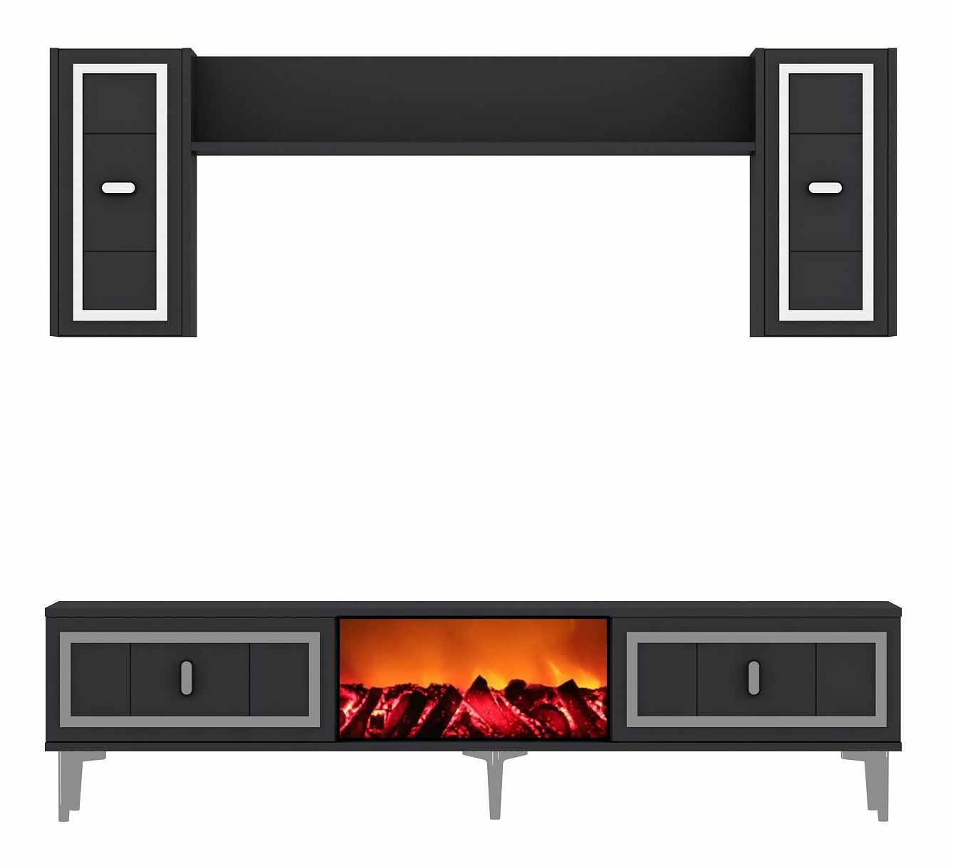Obývací stěna s krbem Orino (antracit + stříbrná)