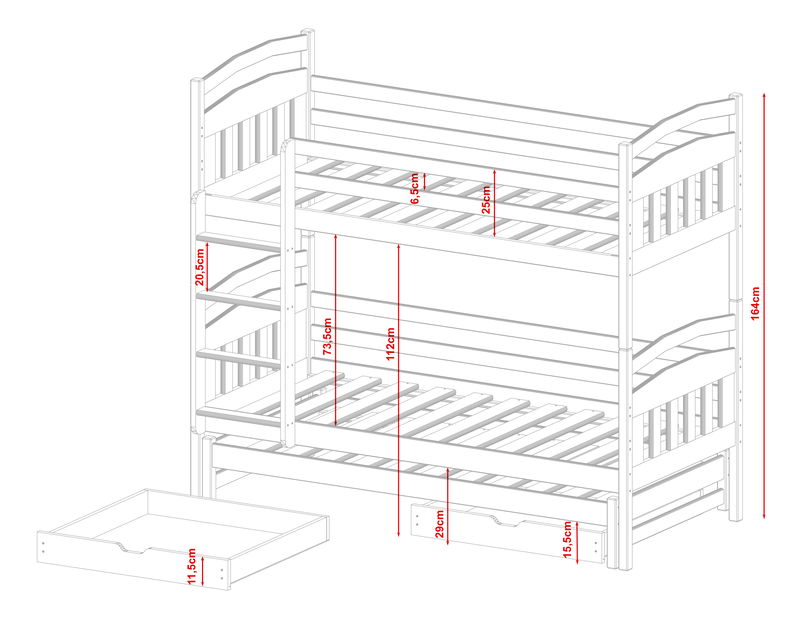 Dětská postel 90 cm ANIE (s roštem a úl. prostorem) (grafit)