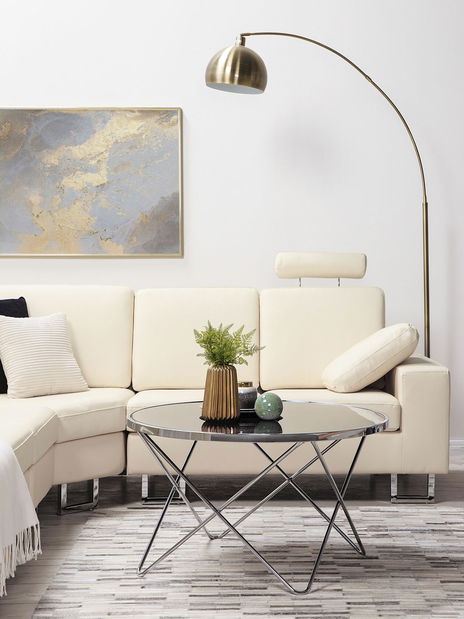 Kožená rohová sedací souprava Silkeborg (krémová) (P)