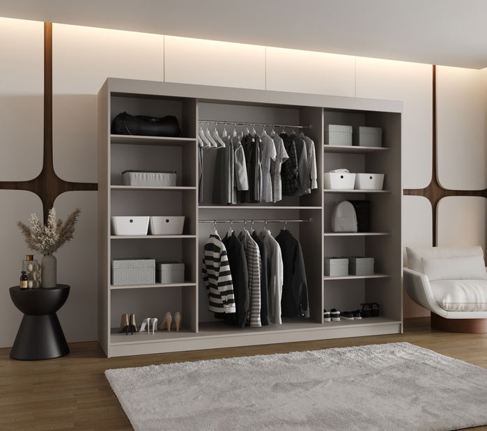 Šatní skříň 250 cm Boomer 2 (kašmír) (s osvětlením)