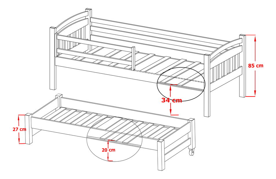 Dětská postel 80 cm MADDIE (s roštem a úl. prostorem) (buk)