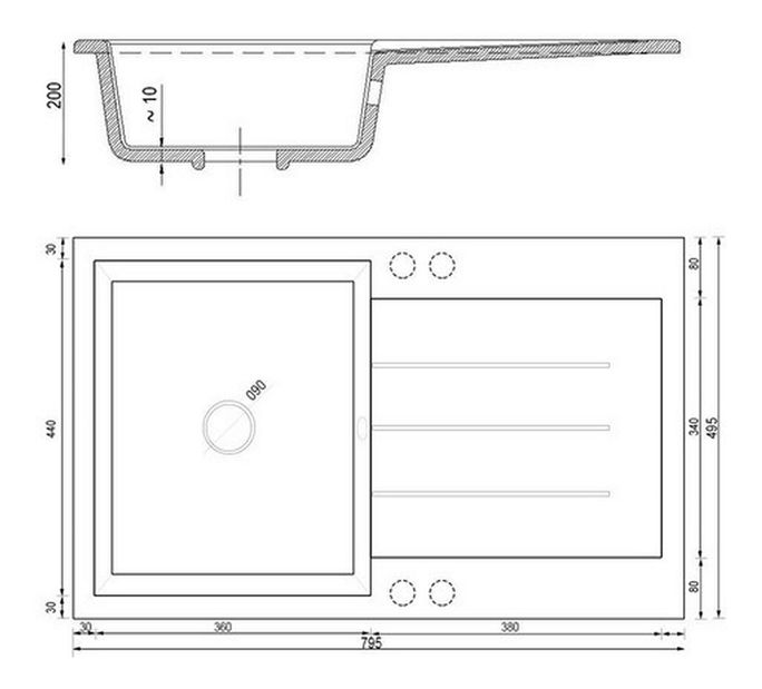 Kuchyňský dřez Ruxom (béžová) (bez otvoru pro baterii) (P)