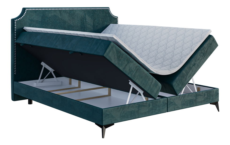 Boxspring postel 180 cm Lexa (mořská) (s matrací a úl. prostorem)