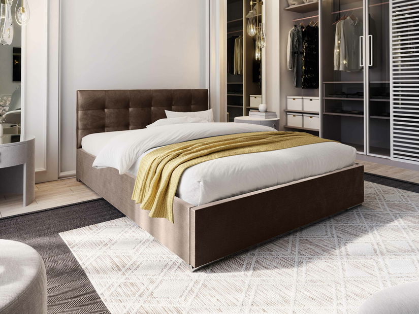 Manželská postel 160 cm Hermila (hnědá) (s roštem a úložným prostorem)
