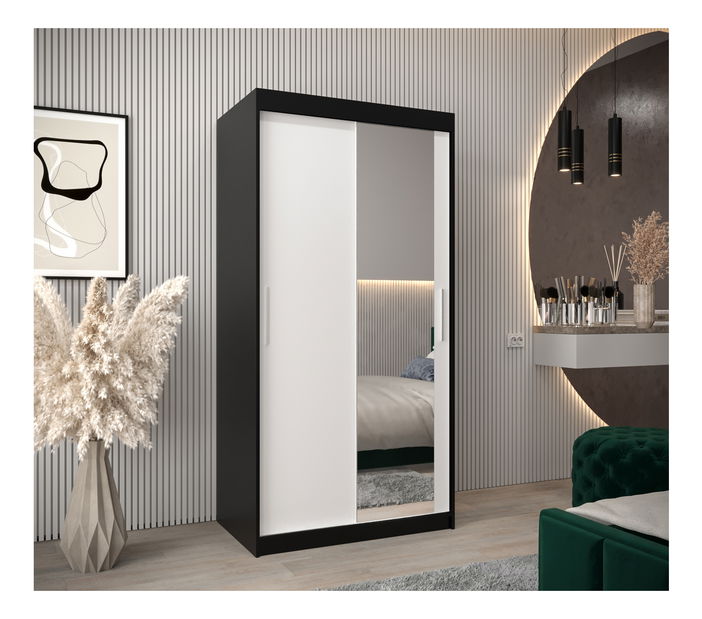 Šatní skříň 100 cm Toki 2 (Černá matná + Bílá matná)