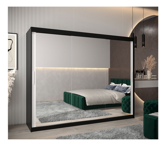 Šatní skříň 250 cm Toki 3 (Černá matná + Bílá matná)