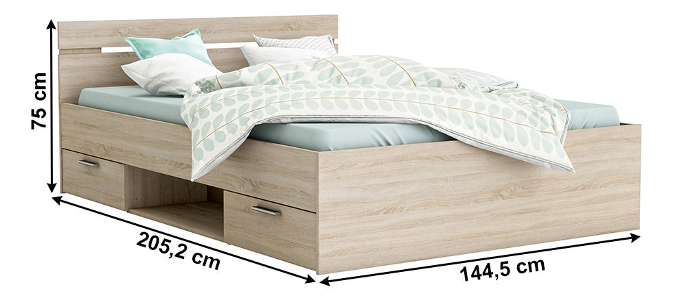 Manželská postel 140 cm Myriam (dub sonoma) (bez matrace a roštu)