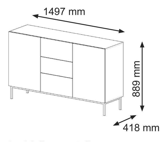 Komoda 2D3S 150 Rowanna (dub artisan + černá)