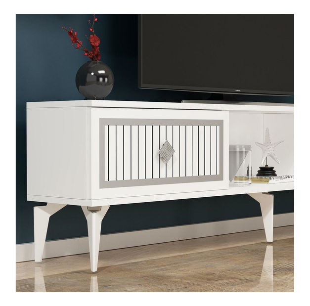 TV stolek/skříňka Kututa 2 (bílá + stříbrná)