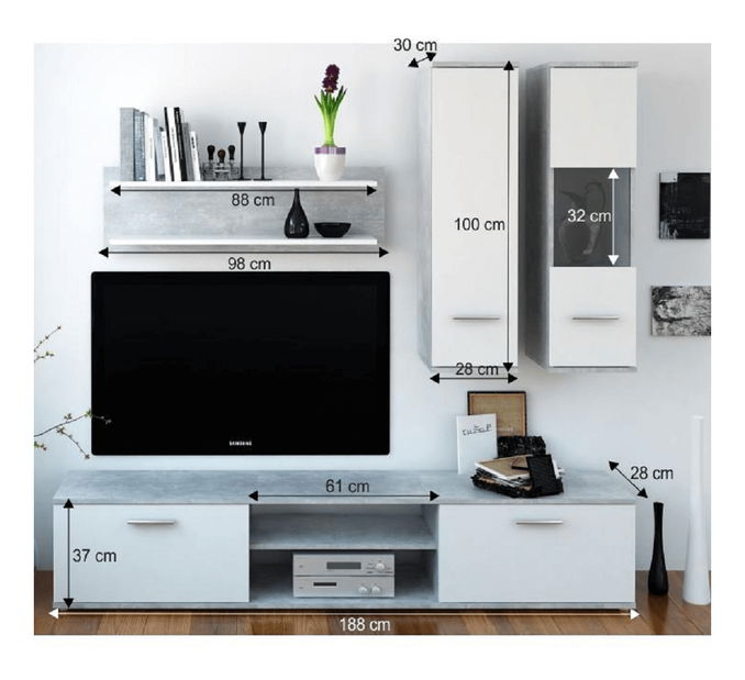 Obývací stěna Waldron (beton + bílá)