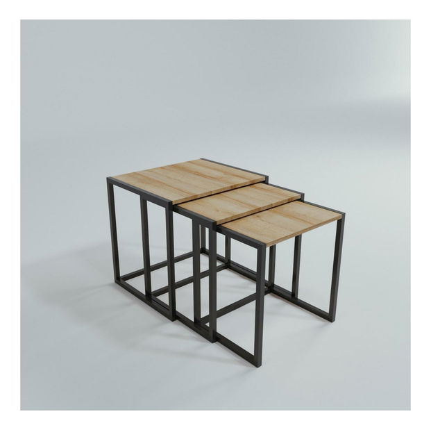 Set 3 ks konferenčních stolků Ollie (dub + černá) *výprodej