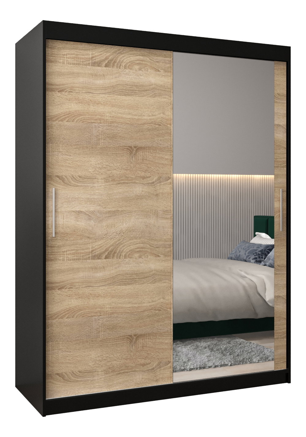 Šatní skříň 150 cm Toki 2 (Černá matná + Dub sonoma)