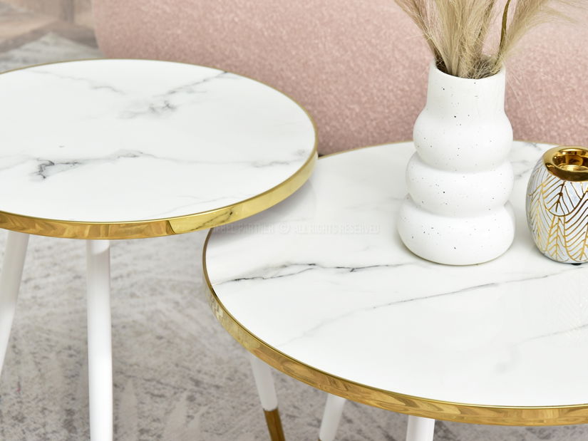 Set 2 konferenčních stolků Zoya Zest S (bílý mramor + zlatá)