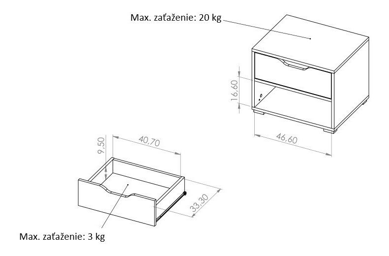 Noční stolek Iweta NS (grafit + bílá matná + dub artisan)