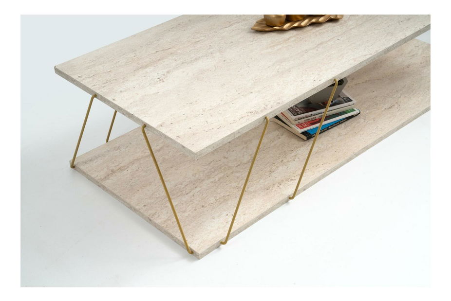 Konferenční stolek Liana (zlatá + mramor světlý)