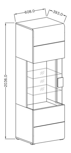 Vitrína Tamie Typ 05 (tmavě šedá + dub) (L)