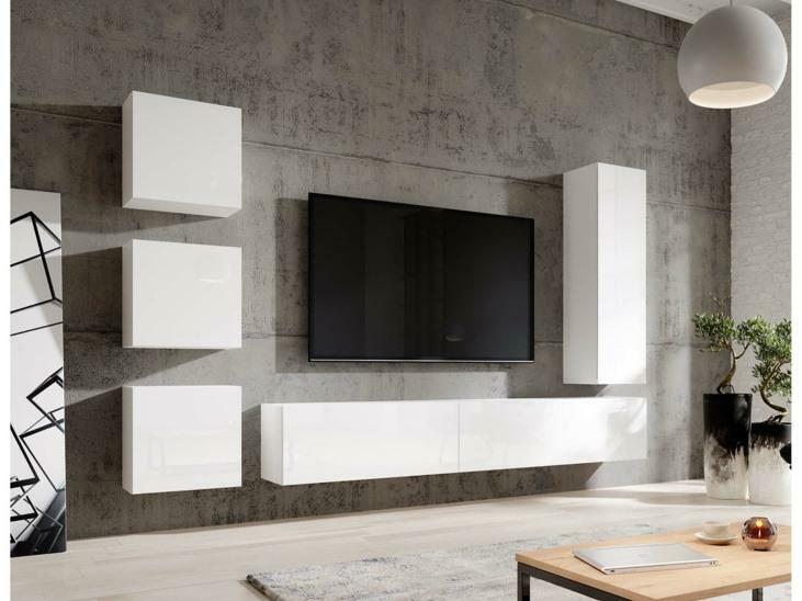 Obývací stěna Viktor 1 (bílá + bílý lesk)