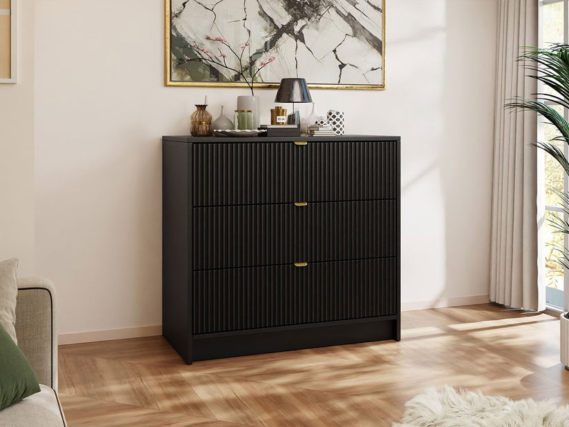 Komoda Rozoma 3SZ (černý molet + zlatá)
