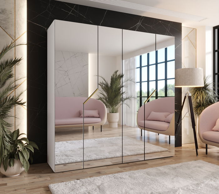 Šatní skříň Alaris 3 200 (bílá + zlatá) (se zrcadlem)