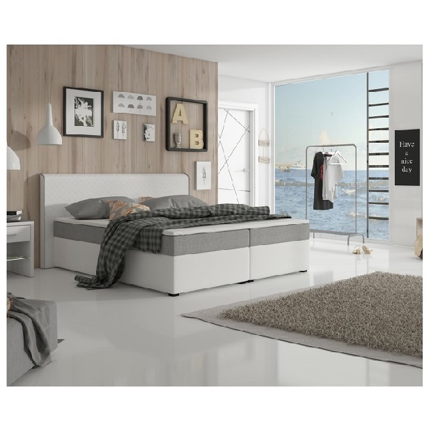 Manželská postel Boxspring 160 cm Namakyra komfort (bílá + šedá) (s matrací a roštem)