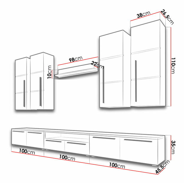 Obývací stěna Bridget (černá + černý lesk) (černá + černý lesk)