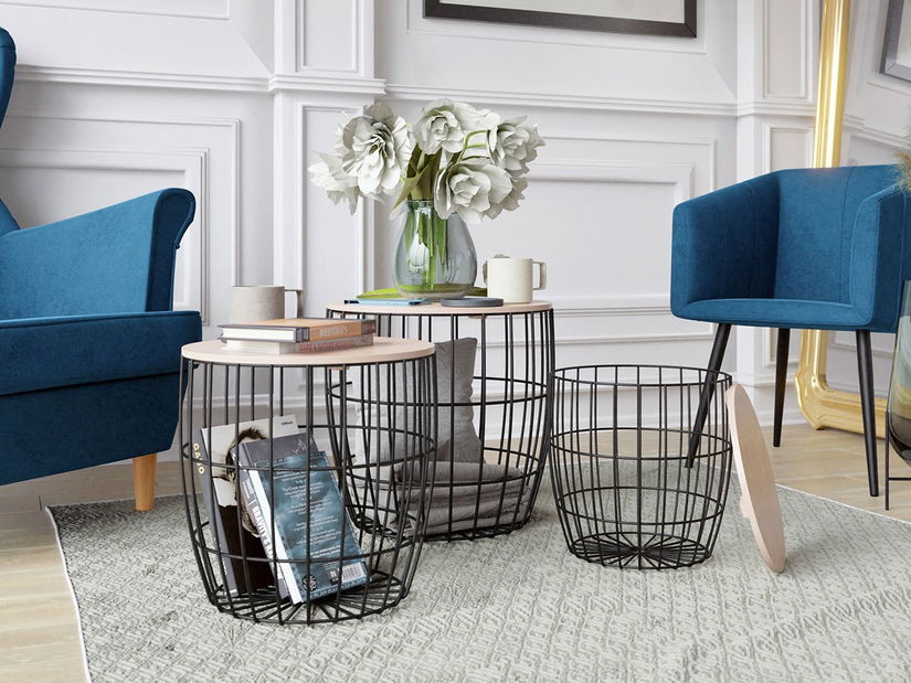 Sestava 3 konferenčních stolků Bravo (černá + přírodní)