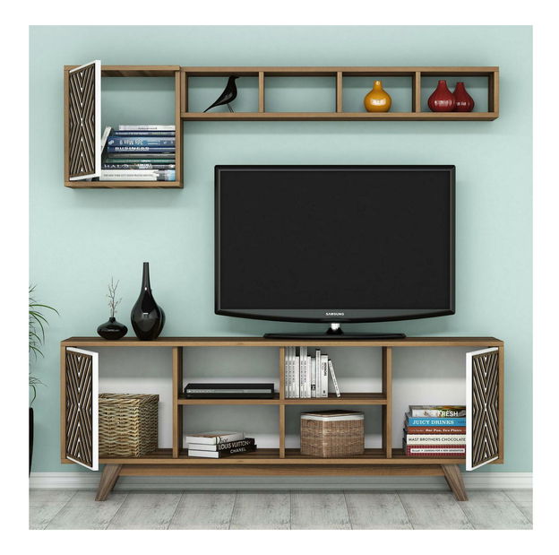 Sestava nábytku do obývacího pokoje Ivonne (ořech + bílá)