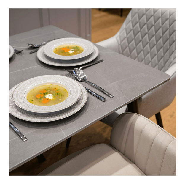 Jídelní stůl Fresia 2 (šedý mramor + černá) (pro 6 osob)