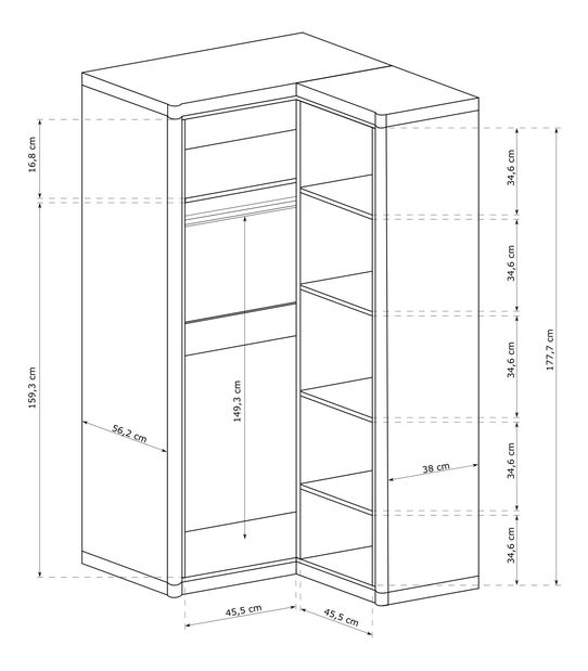 Rohová šatní skříň Douglas 21 (dub sonoma)