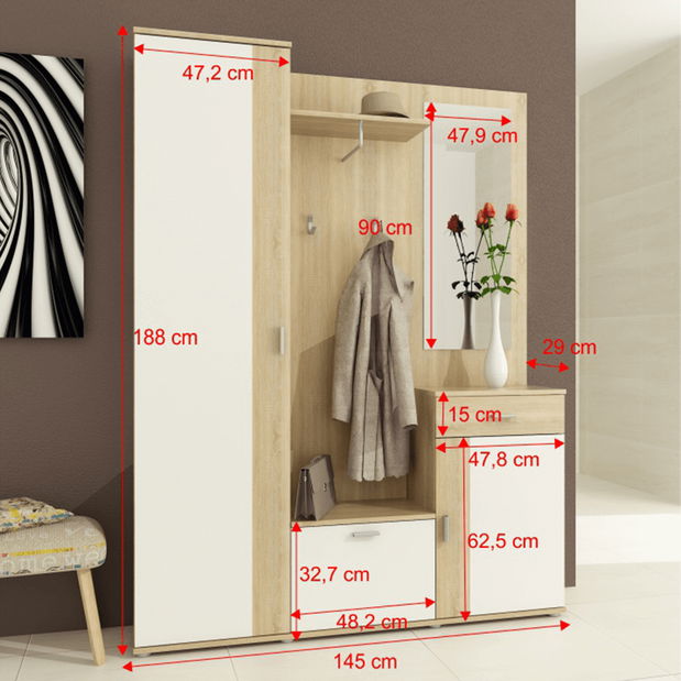 Předsíň Precua (dub sonoma + bílá)