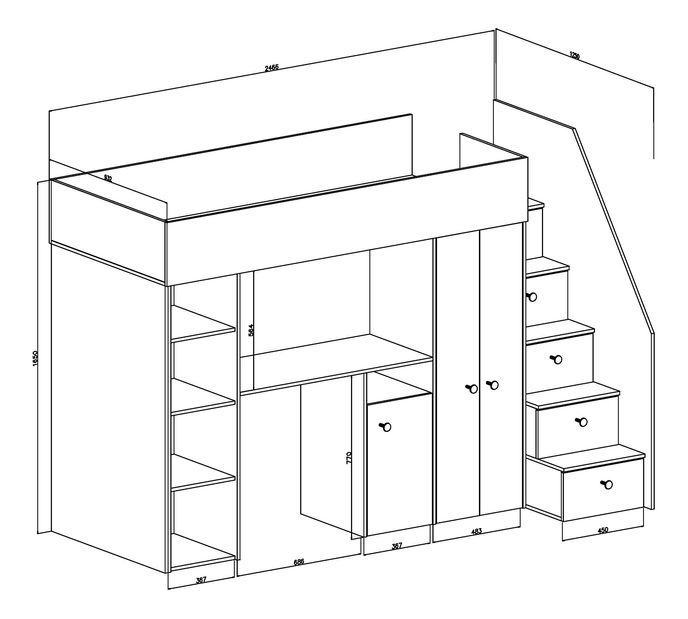 Dětská kombinovaná postel 90 cm Sami 14 (dub artisan + matná černá + bílá madla)
