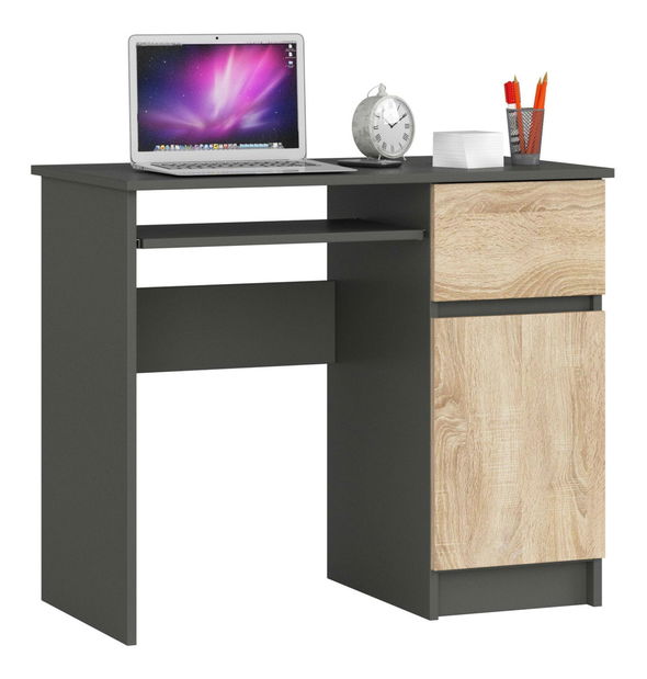 PC stolek Bhaskar (šedá + dub sonoma) (P)