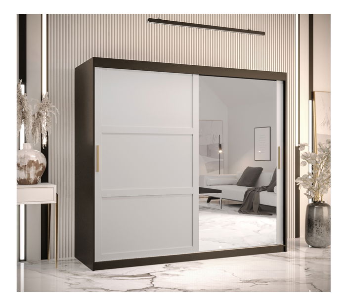 Šatní skříň Riven 2 200 (černá matná + bílá matná) (se zrcadlem)