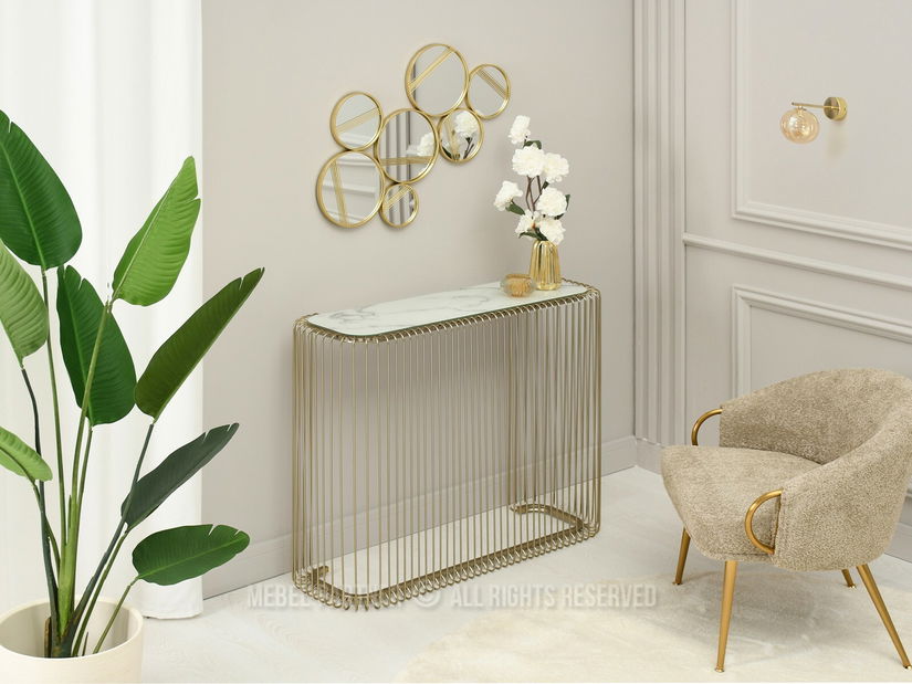 Konzolový stolek Nils Kons (bílý mramor + zlatá)